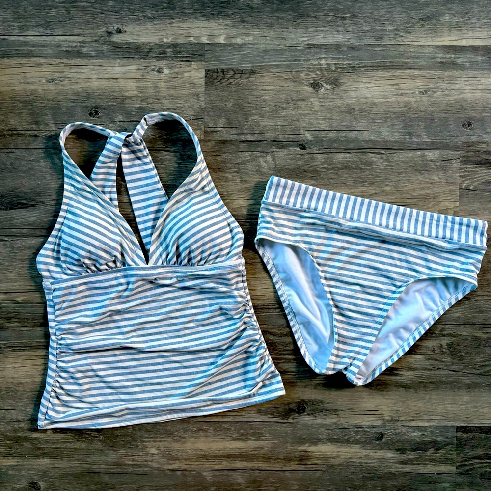 Striped high wasted tankini bathing suit